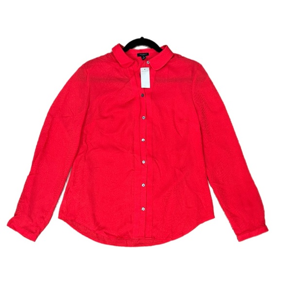 ANN TAYLOR Crimson Red Women’s Blouse Button Up Top Long Sleeve Sz 6 MSRP $98 - Picture 2 of 11